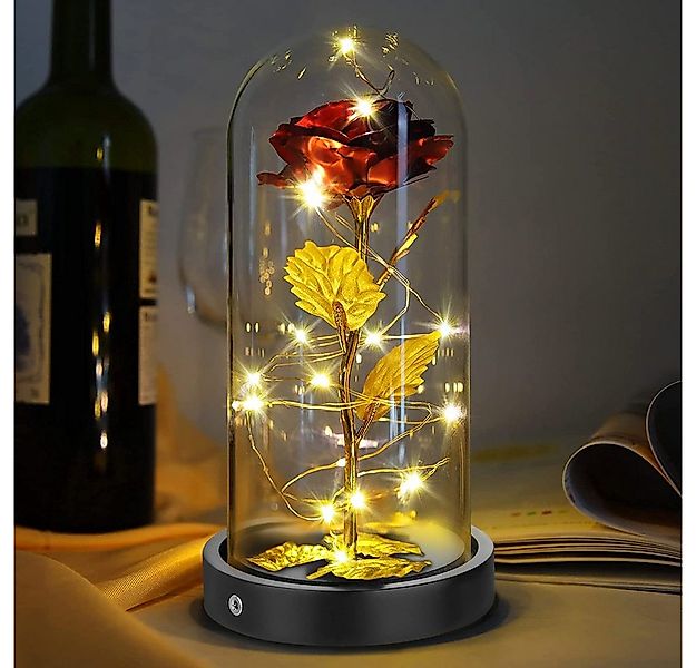 Kunstblume Rose LED Lichterketten Kunstblumenstrauß Rose in Glas,Kunstblume günstig online kaufen