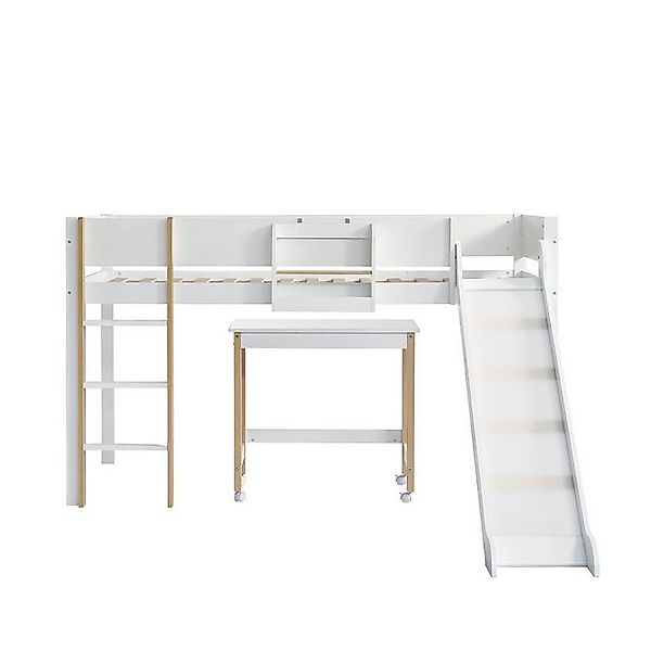 FUROKOY Hochbett Kinderbett 90x200cm und Fahrbarer Tisch,Bett mit Rutsche, günstig online kaufen