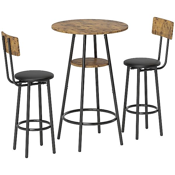 HOMCOM Bartisch mit Barhocker-Set Esstisch mit 2 Gepolsterten Stühlen mit F günstig online kaufen
