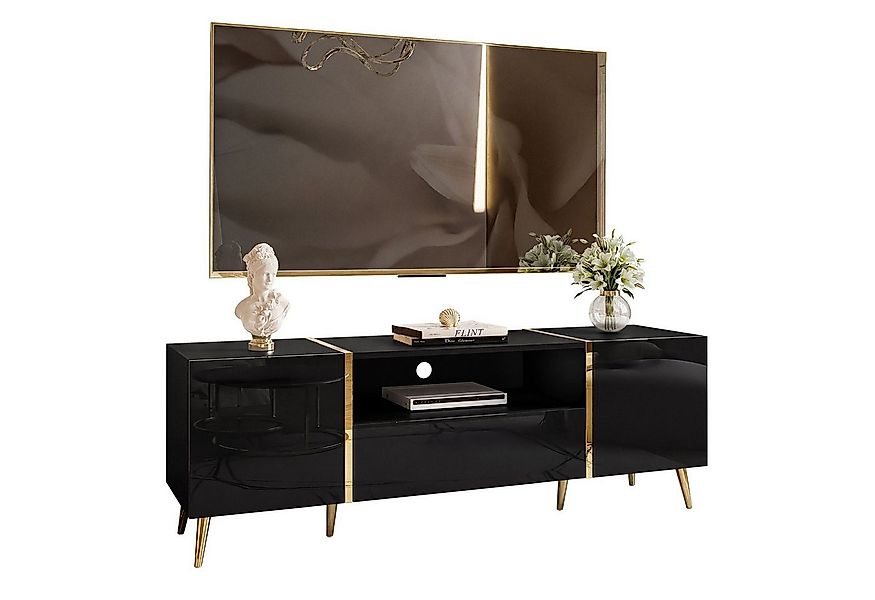 Lookway Lowboard ONYX TV-Schrank auf goldenen Beinen Hochglanz 158 cm günstig online kaufen