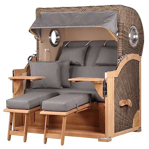 bene,iving Strandkorb Komplettset Königssee Teak Bullauge PE Grau Modell 55 günstig online kaufen