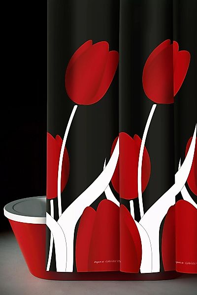 LikeKa Duschvorhang rot,Badevorhang schwarz,Wannenvorhang,Badezimmer Vorhan günstig online kaufen