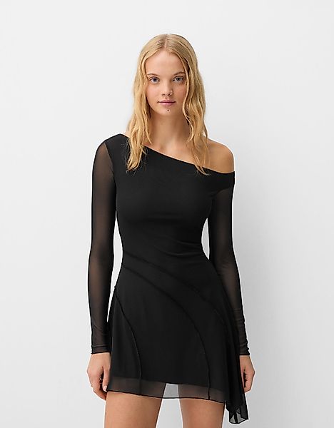 Bershka Asymmetrisches Minikleid Damen Xs Schwarz günstig online kaufen