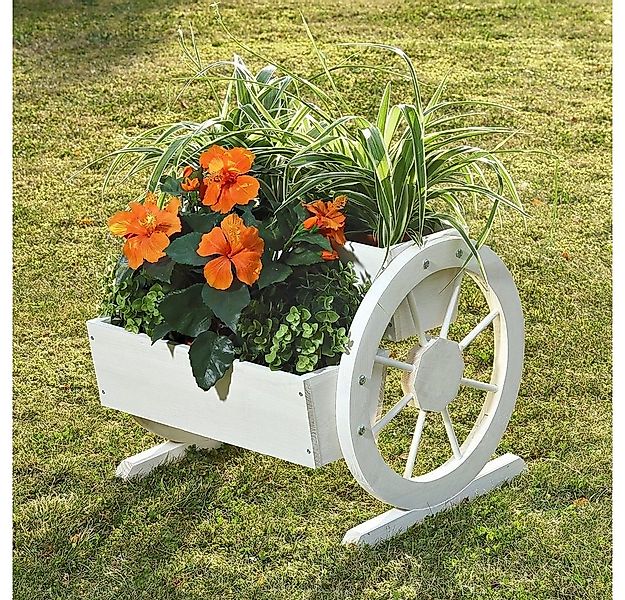 Melko Pflanzkübel Pflanzkasten aus Holz + Wagenräder Weiß Schwarz Garten De günstig online kaufen