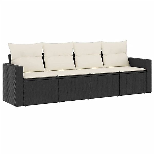 vidaXL 4-Tlg Garten-Sofagarnitur mit Kissen Schwarz Poly Rattan 3251013 günstig online kaufen