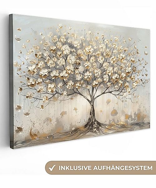 OneMillionCanvasses® Leinwandbild Baum - Beige - Gold - Farben Optik - Grau günstig online kaufen