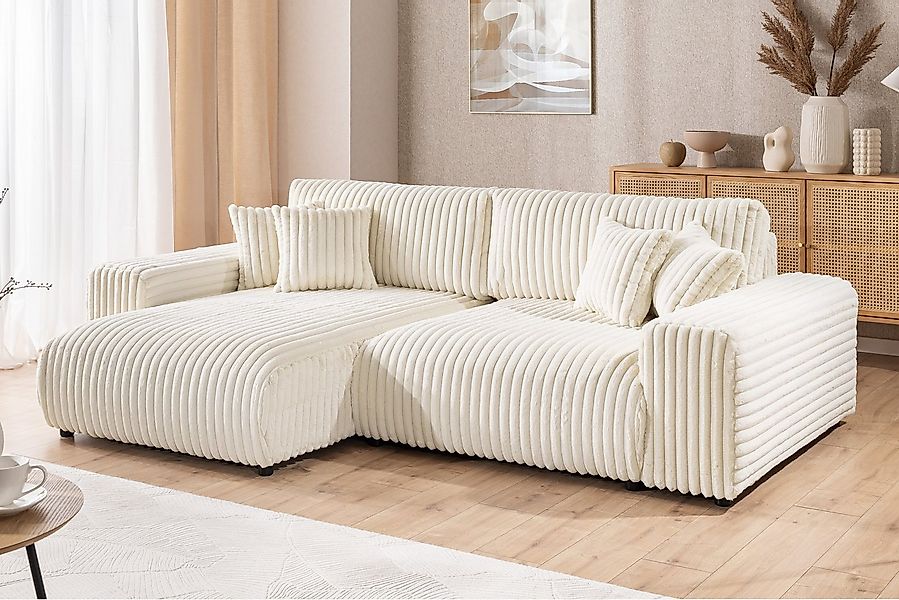 S-Style Möbel Ecksofa Mollis mit Schlaffunktion und Bettkasten aus Plüschco günstig online kaufen