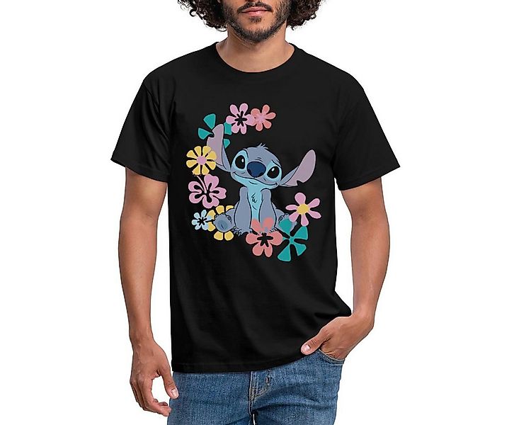 Spreadshirt T-Shirt Lilo & Stitch, Stitch Mit Hawaiianischen Blumen Männer günstig online kaufen