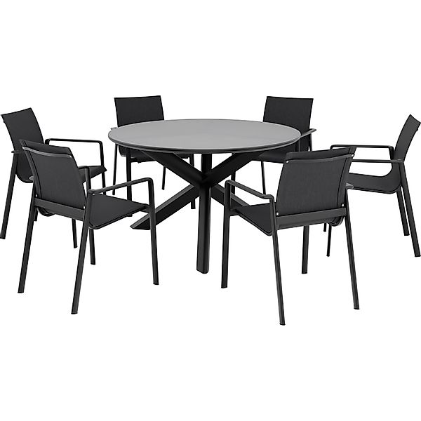 Gartenmöbel-Set Abington 7-teilig Textilen Aluminium-Stahl Anthrazit-Grau günstig online kaufen
