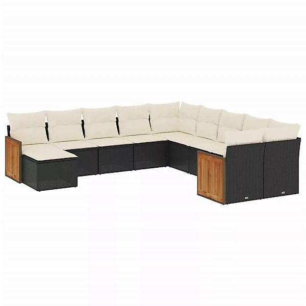 vidaXL 11-Tlg Garten-Sofagarnitur mit Kissen Schwarz Poly Rattan 3228247 günstig online kaufen