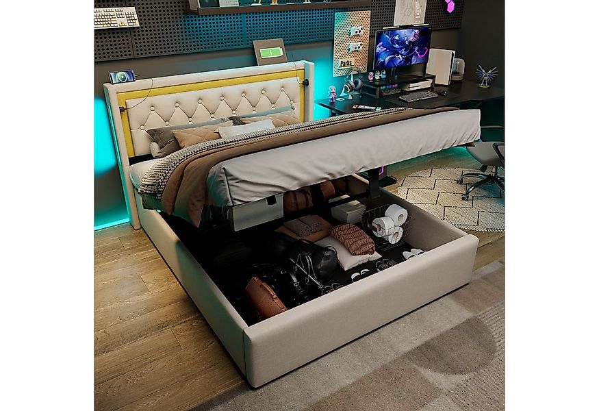 BlingBin Boxspringbett Stauraumbett Polsterbett (1-St., mit USB Typ C Ladef günstig online kaufen