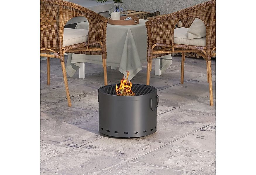 Outsunny Feuerschale mit Griff, Schürhaken und Funkenschutz, (Rauchfreie Ho günstig online kaufen