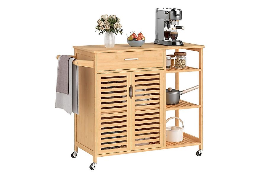 KOMFOTTEU Küchenwagen, Servierwagen mit Arbeitsplatte, Schubladen, 3 Regale günstig online kaufen