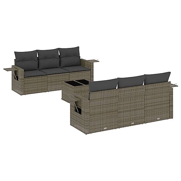 vidaXL 7-Tlg Garten-Sofagarnitur mit Kissen Grau Poly Rattan 3252247 günstig online kaufen