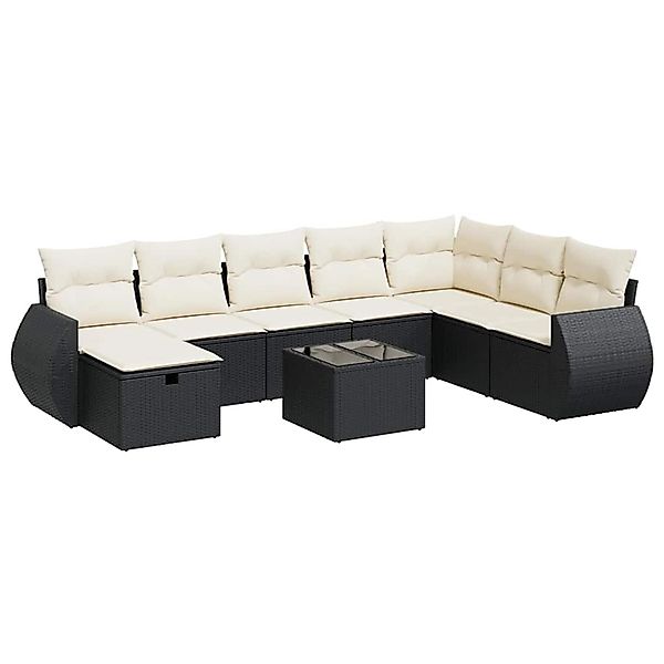 vidaXL 9-Tlg Garten-Sofagarnitur mit Kissen Schwarz Poly Rattan 3325642 günstig online kaufen