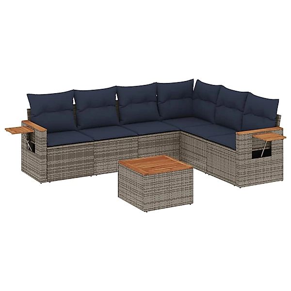 vidaXL 7-Tlg Garten-Sofagarnitur mit Kissen Grau Poly Rattan 3226852 günstig online kaufen