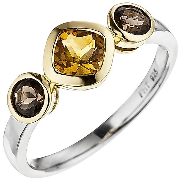 SIGO Damen Ring 925 Silber bicolor vergoldet 1 Citrin 2 Rauchquarze Silberr günstig online kaufen