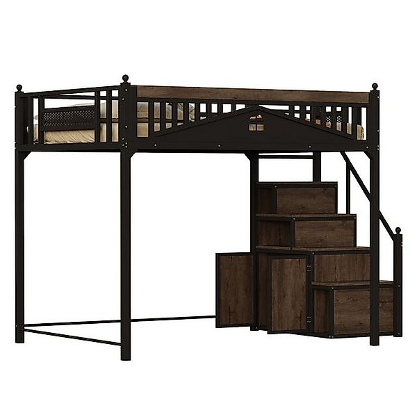 OKWISH Hochbett Einzelbett,Jugendbett,Hochbett (Metall-Hochbett mit Staurau günstig online kaufen