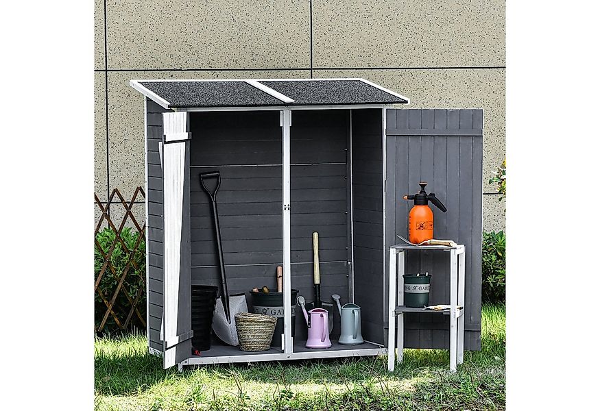 Outsunny Gerätehaus aus Holz, Geräteschuppen mit 2 Tür, Asphaltdach, mit Bo günstig online kaufen
