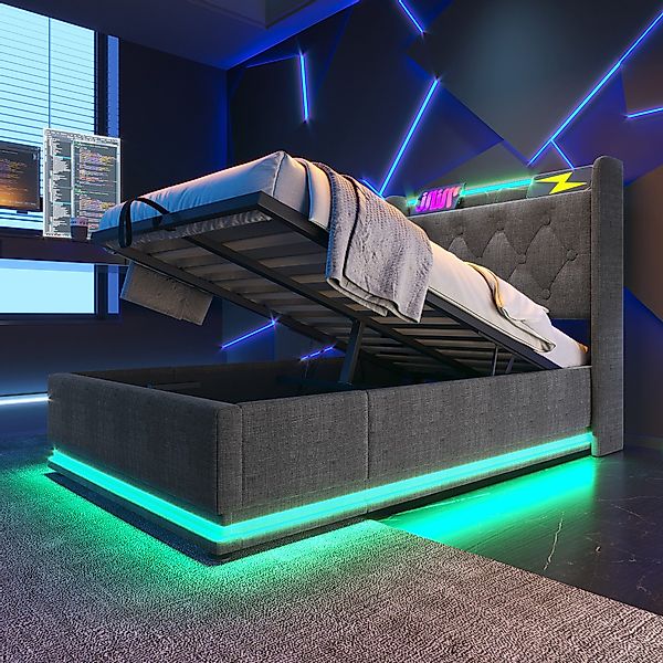 REDOM Polsterbett LED hydraulisches Bett (Stauraumbett, günstig online kaufen
