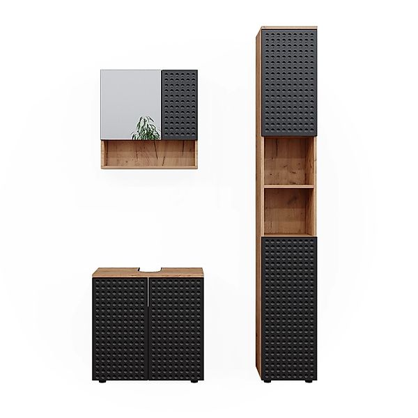 Vicco Badmöbel-Set Irma Goldkraft Eiche/Anthrazit 3 Teile mit Hochschrank O günstig online kaufen