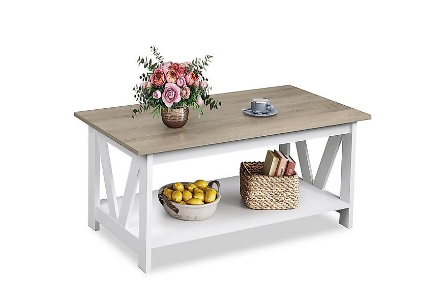 WLIVE Couchtisch Beistelltisch mit Stauraum, Holz Rechteckiger Couchtisch, günstig online kaufen