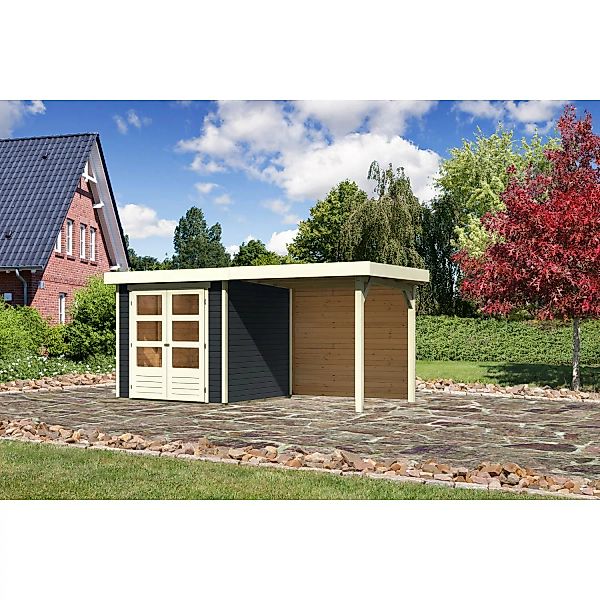 Karibu Gartenhaus Boras 2 Anthrazit 433 cm x 217 cm mit Anbaudach und Rückw günstig online kaufen