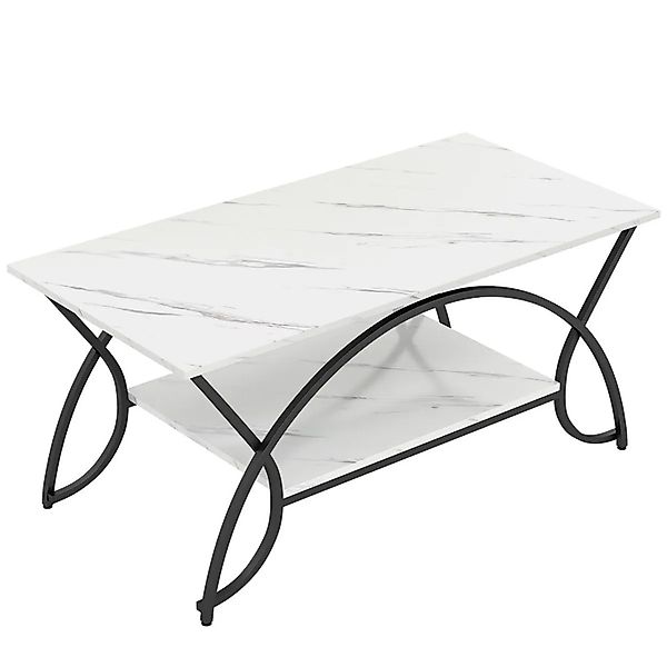 Costway Couchtisch Marmor Optik Metallgestell Schwarz-Weiß günstig online kaufen