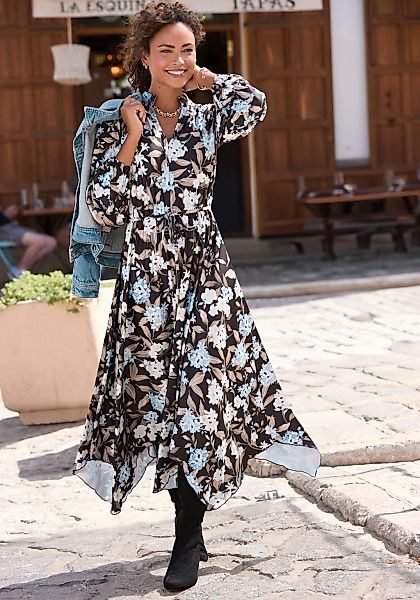 LASCANA Midikleid mit Bindegürtel, Ohne Taschen aus bügelfreier Qualität günstig online kaufen