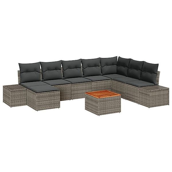 vidaXL Loungesofa 9-tlg. Garten-Sofagarnitur mit Kissen Grau Poly Rattan, 9 günstig online kaufen
