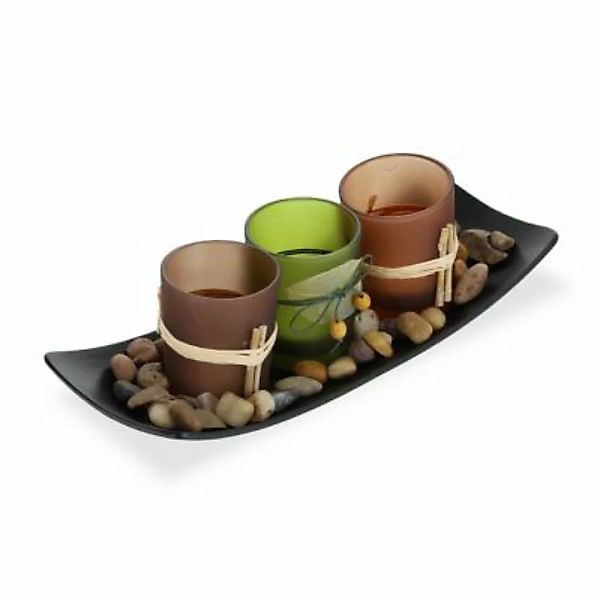relaxdays Teelichthalter Set mit Tablett schwarz-kombi günstig online kaufen