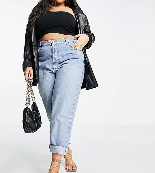 ASOS DESIGN Curve – Lockere Mom-Jeans mit hohem Bund in Stone-Waschung-Blau günstig online kaufen