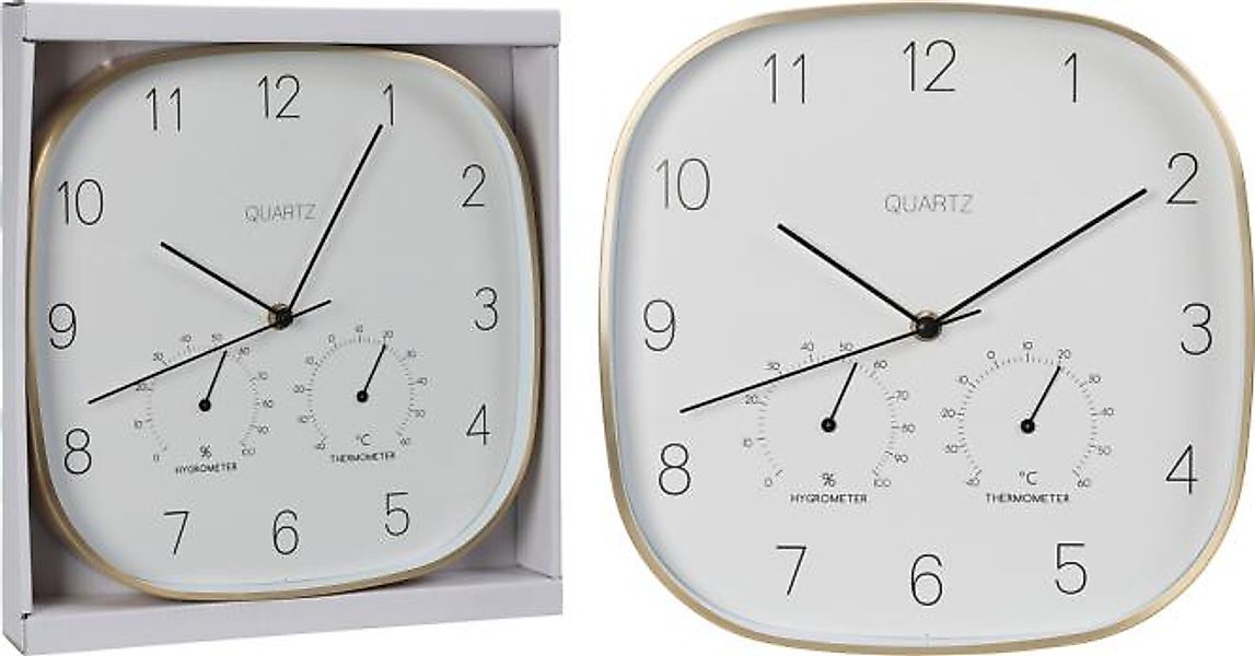 WANDUHR ca. 29 cm mit Hygrometer und Thermometer Wetterstat Weiß, Schwarz, günstig online kaufen