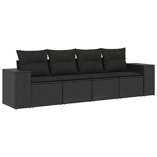vidaXL 4-Tlg Garten-Sofagarnitur mit Kissen Schwarz Poly Rattan 3222274 günstig online kaufen
