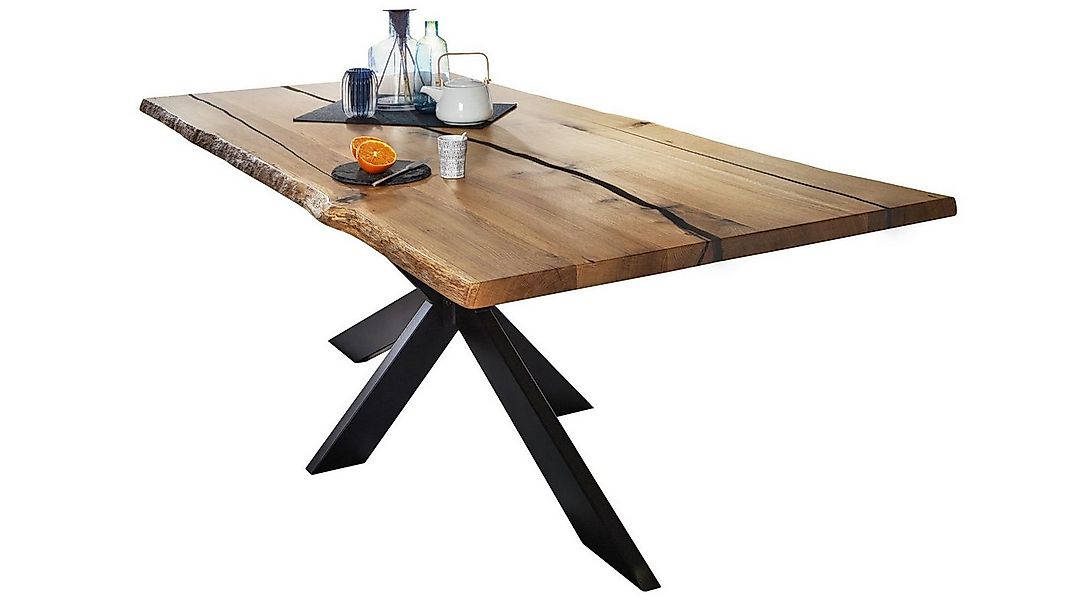 BENEDO MÖBEL Esstisch Eiche massiv mit Baumkante & Spider-Gestell, schwarze günstig online kaufen