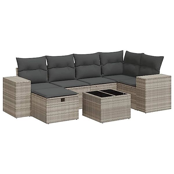 vidaXL 7-Tlg Garten-Sofagarnitur mit Kissen Hellgrau Poly Rattan 3325698 günstig online kaufen