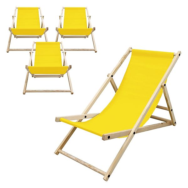 ECD Germany 4Er Set Liegestuhl Klappbar Gelb aus Holz 3 Positionen bis 120 günstig online kaufen