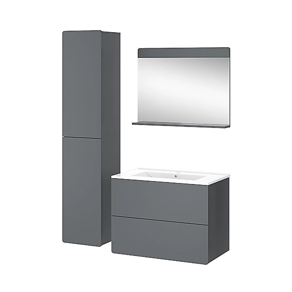 Vicco Badmöbel-Set Izan Grau 4 Teile mit Hochschrank günstig online kaufen