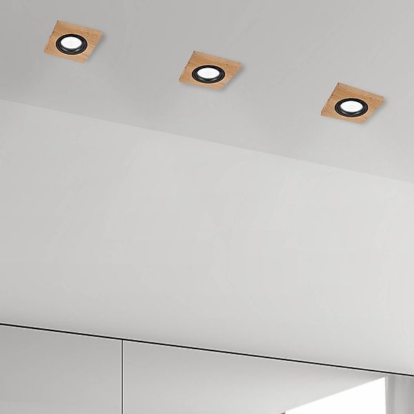 Deckeneinbaulampe Tobby, 10 x 10 cm, 3er-Set Eichenholz GU10 günstig online kaufen