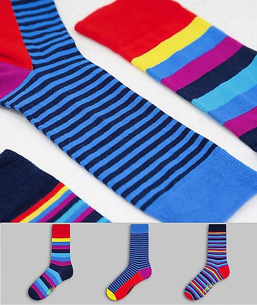 Original Penguin – 3er-Pack Socken mit Streifen in Regenbogenfarben-Blau günstig online kaufen