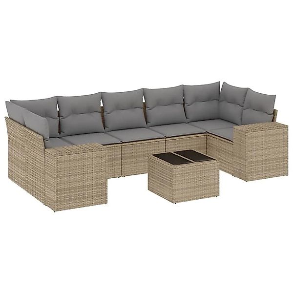 vidaXL 8-Tlg Garten-Sofagarnitur mit Kissen Beige Poly Rattan 3222338 günstig online kaufen