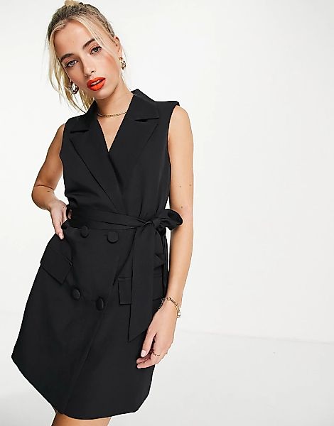 In The Style x Billie Faiers – Ärmelloses Smoking-Kleid in Schwarz mit Gürt günstig online kaufen