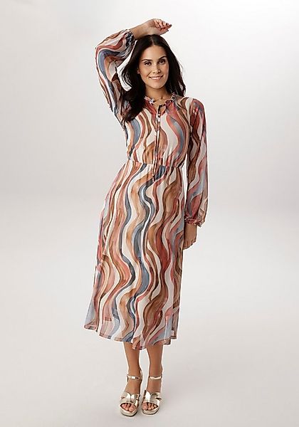 Aniston SELECTED Midikleid V-Ausschnitt mit Rüschen und Bindebändern - NEUE günstig online kaufen