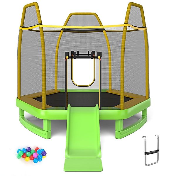 COSTWAY Kindertrampolin Ø223cm Gartentrampolin, mit Leiter günstig online kaufen