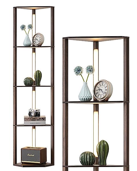 EDISHINE Stehlampe Wohnzimmer, Standleuchte mit 4 Holz-Regal, LED fest inte günstig online kaufen