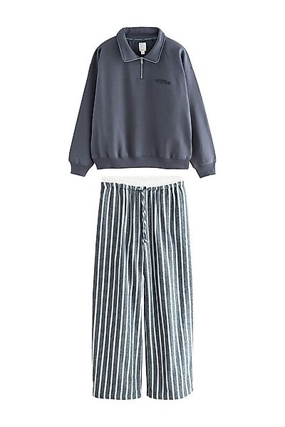 Next Pyjama Flanell-Schlafanzug mit Sweatshirt mit 1/2-RV (2 tlg) günstig online kaufen