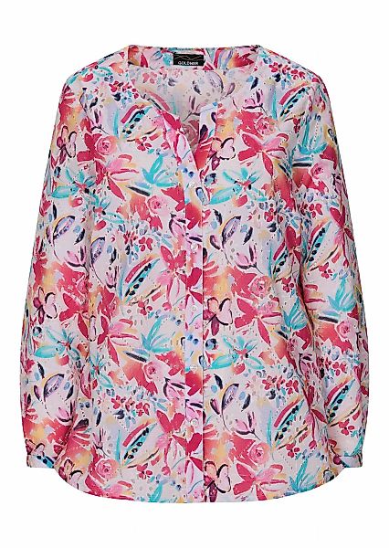 GOLDNER Kurzarmbluse "Kurzgröße Druckbluse mit floralem Design" seitliche S günstig online kaufen