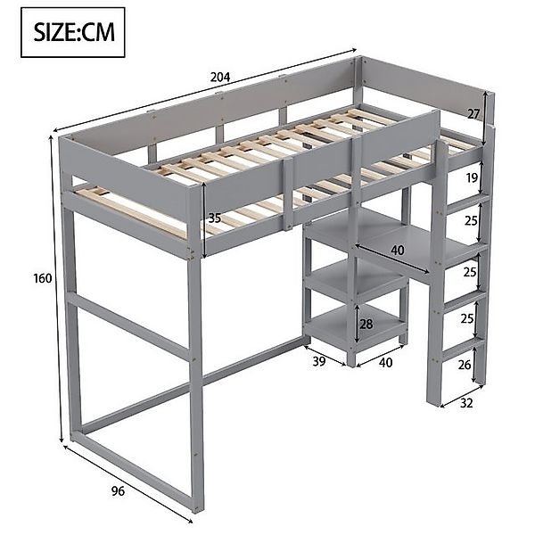 Ulife Hochbett Kinderbett Jugendbett mit Ablage 90 x 200 cm (Ohne Matratze) günstig online kaufen