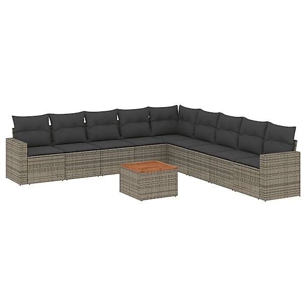 vidaXL 10-Tlg Garten-Sofagarnitur mit Kissen Grau Poly Rattan 3256501 günstig online kaufen