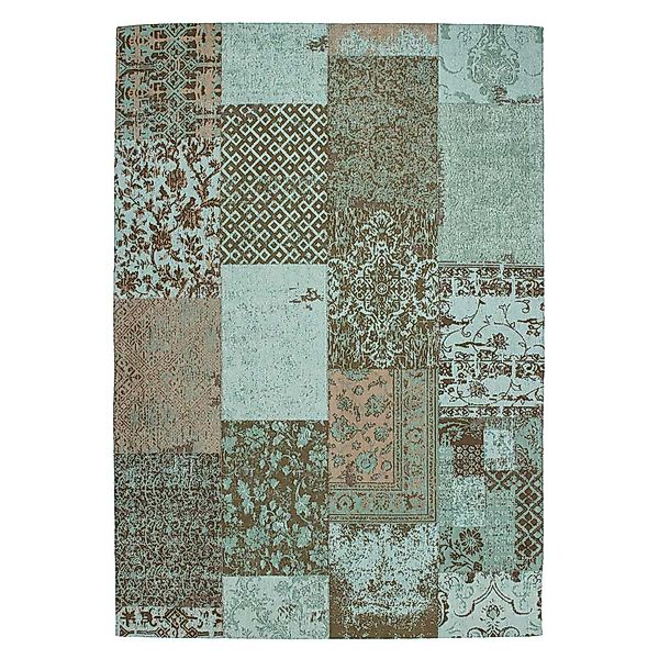 Vintage Teppich in Türkis und Taupe Patchworkmuster günstig online kaufen